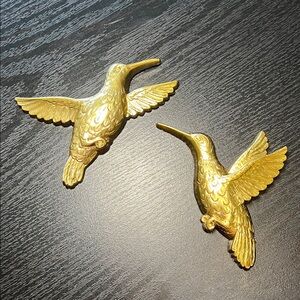 2 Vintage Cottagecore Hollywood Regency Homco Gold Hummingbirds Wall Decor